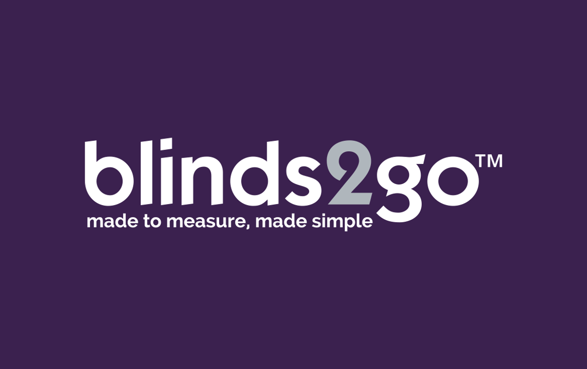 white and grey blinds 2go logo on a rich purple background